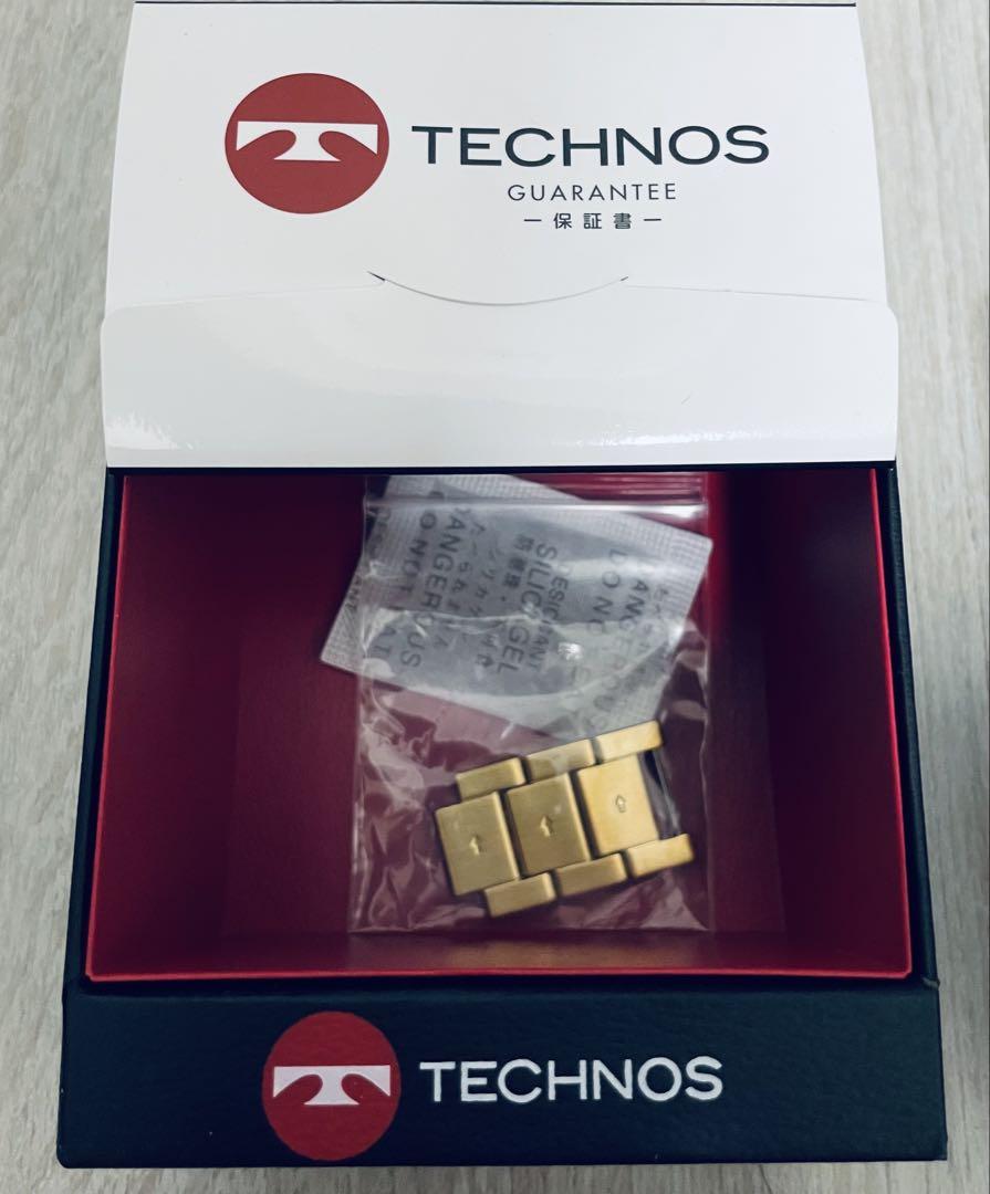 【美品】TECHNOS テクノス ゴールド ブラック クォーツ腕時計 電池切れ