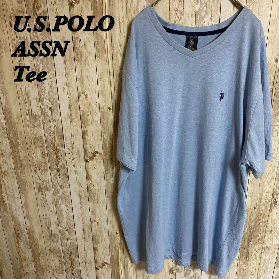 【B74】U.S.POLO ASSN刺繍ロゴVネックTeeライトブルー
