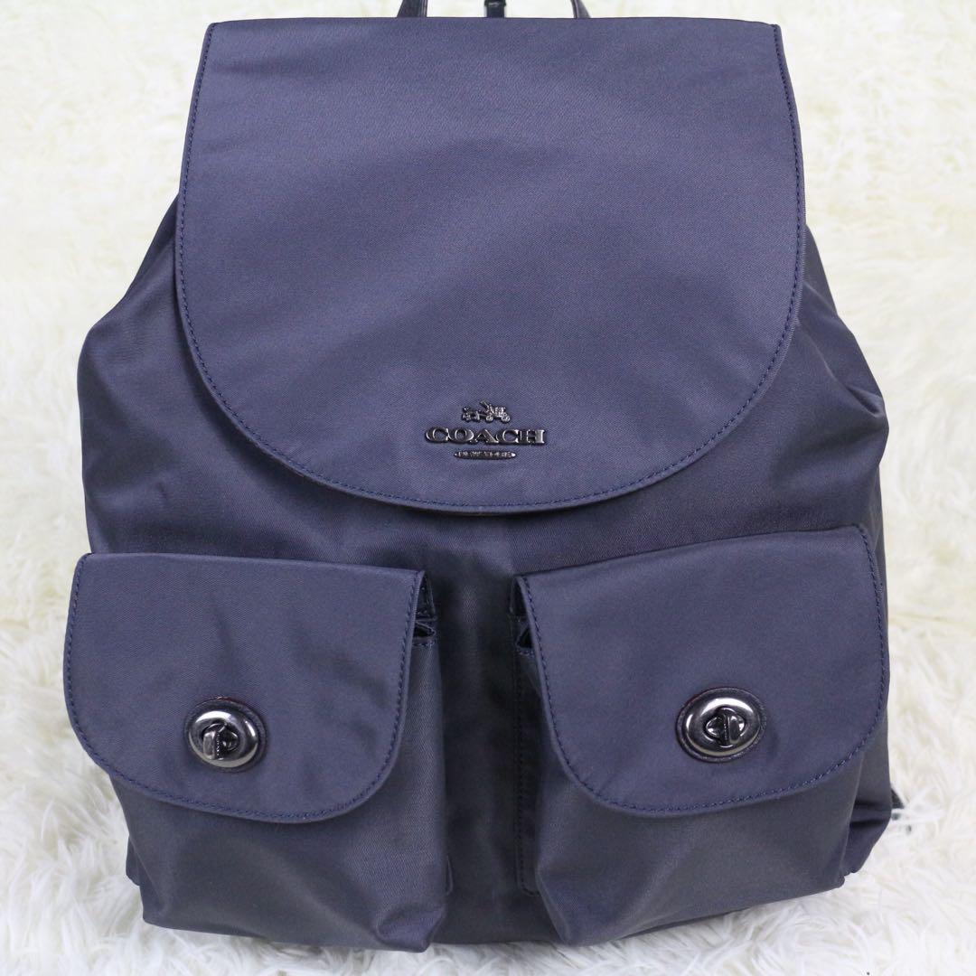 【極美品】コーチ リュックサック レザー×ナイロン ターンロック 黒