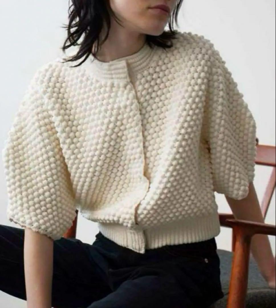 CLANE 3D DOT HALF SLEEVE KNIT CARDIGANM CLANE