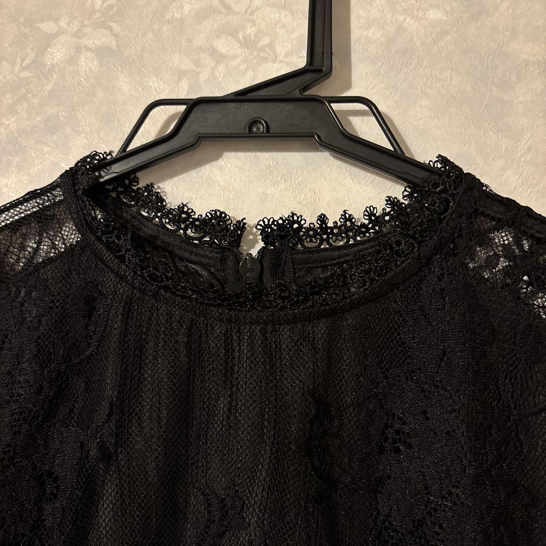 Lace Ladies7分袖ワンピース パーティードレス 結婚　黒