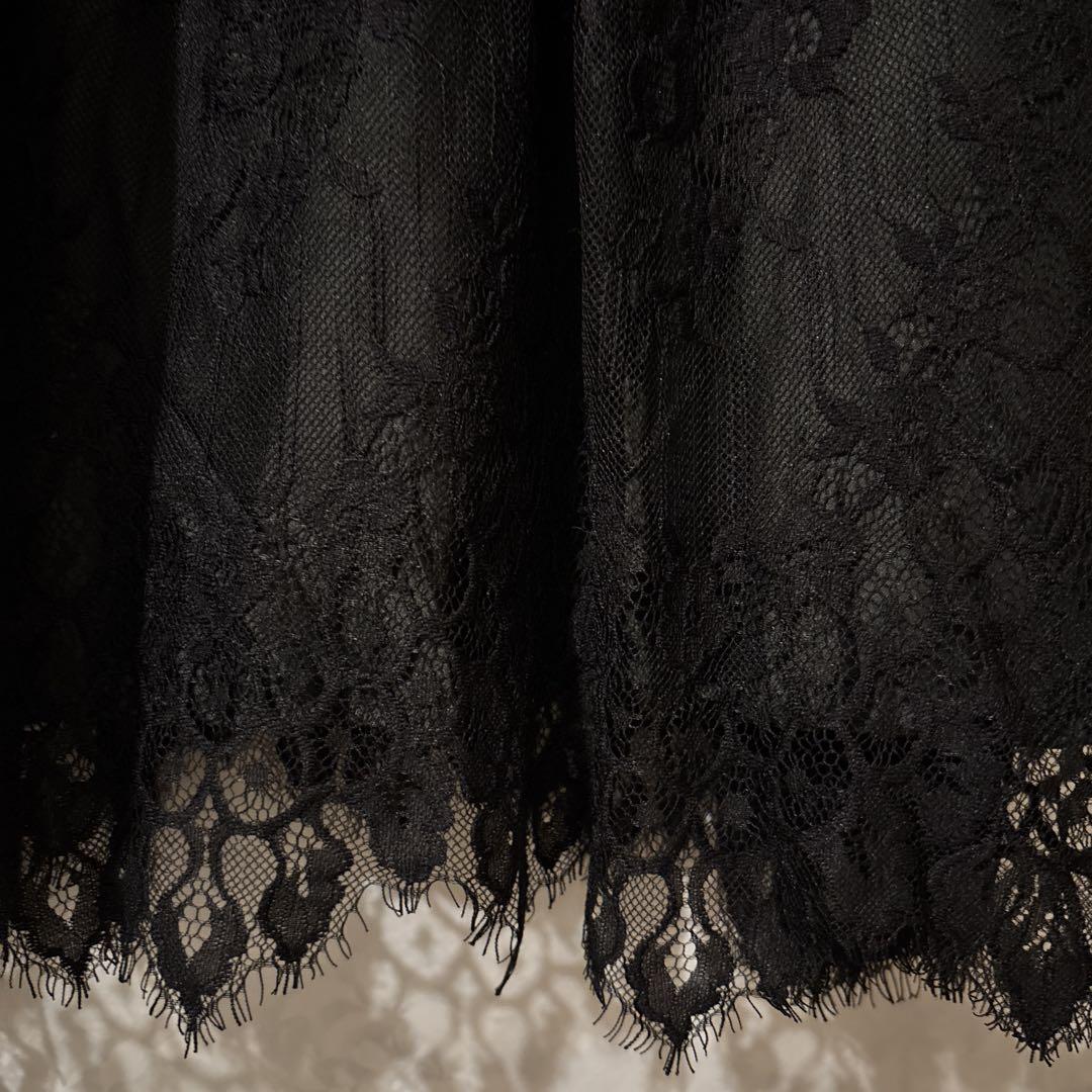 Lace Ladies7分袖ワンピース パーティードレス 結婚　黒