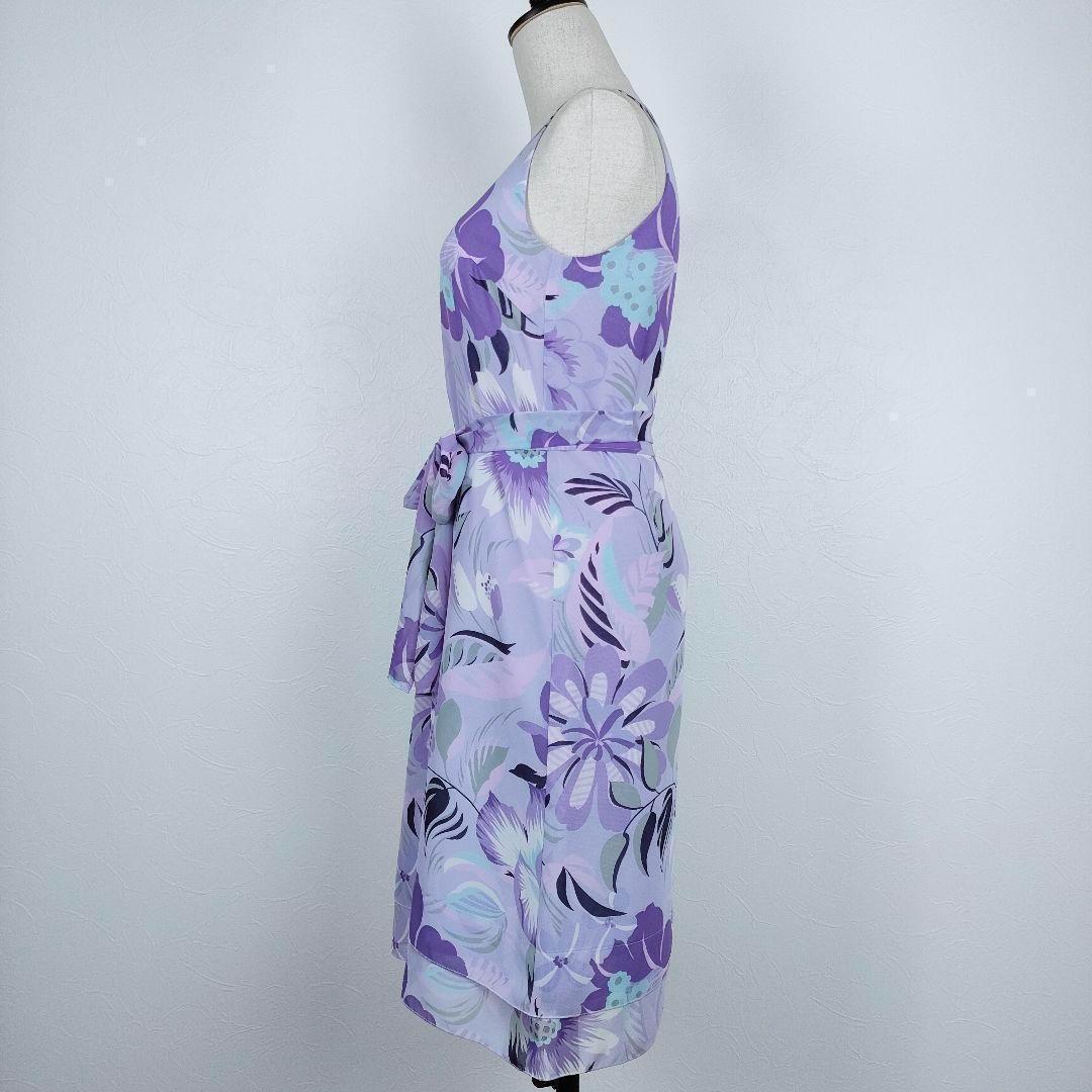 a489】ATELIER SAB 美品 ノースリーブ ワンピース M 花柄 紫