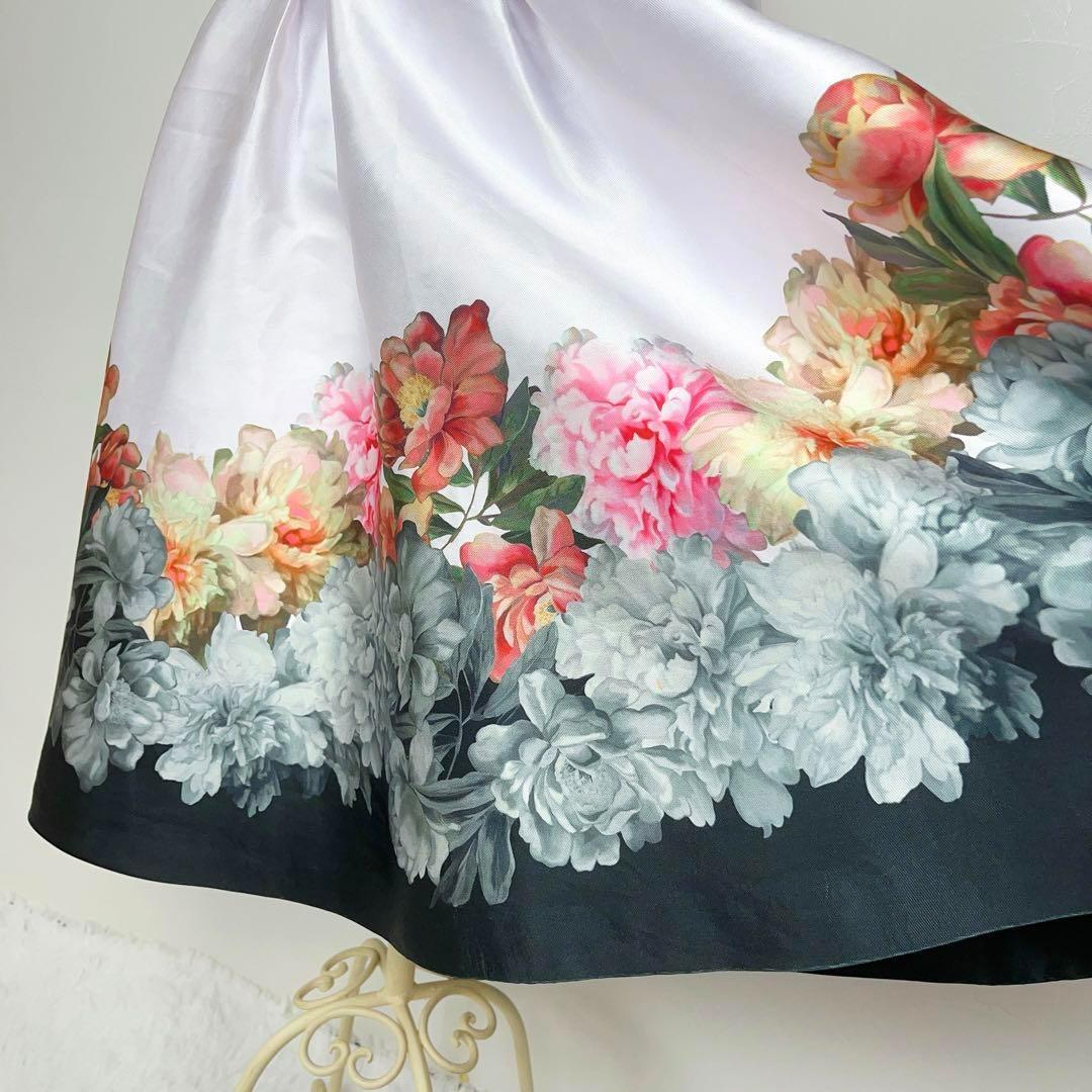 ted baker 花柄 フレア スカート 膝下 Aライン サテン エレガント