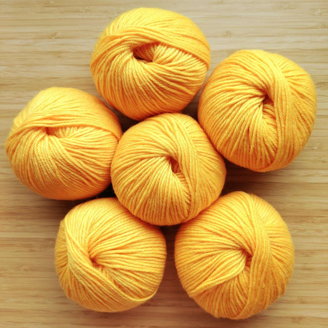 ウール90%毛糸 黄色 50g 6個セット（計300g）