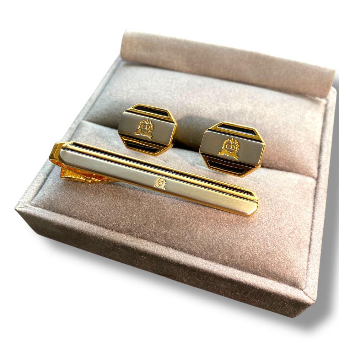 DIOR カフリンクス　ネクタイピン　２点セット　ロゴ型押し　Vintage