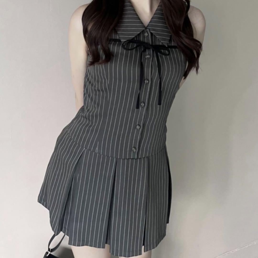 OLIVEdesOLIVE YUI企画ノースリーブシャツミニワンピース 完売カラー再販売】YUI企画 ノースリーブシャツミニワンピース