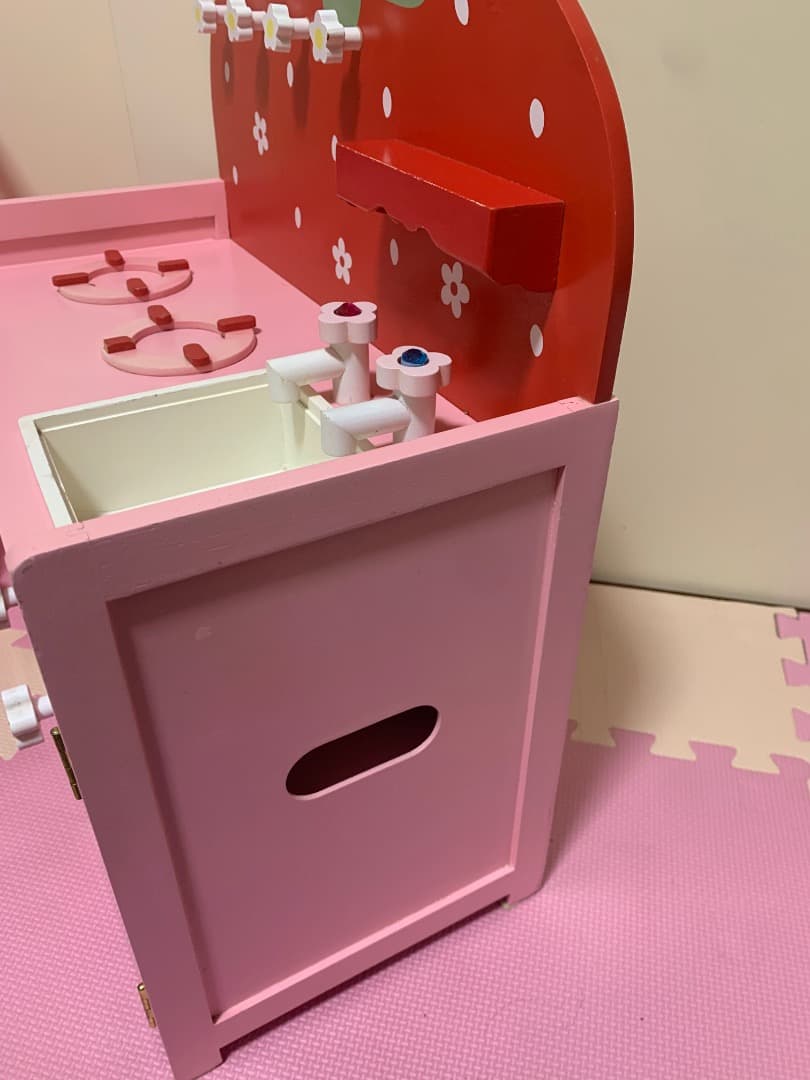 木製いちご柄キッチン＆ショッピングカート レジ