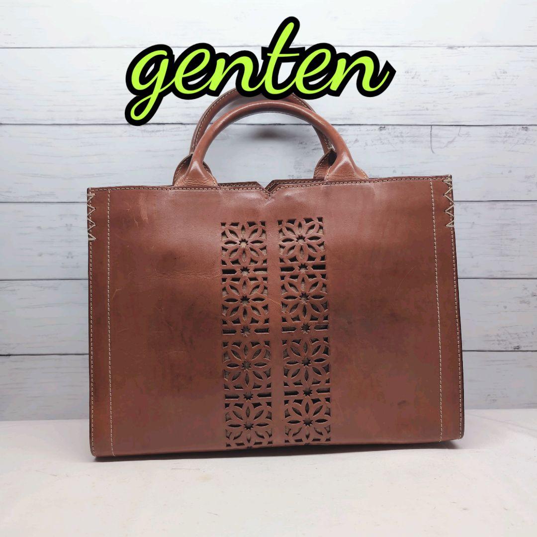 genten カットアウトフラワーレザーバッグ