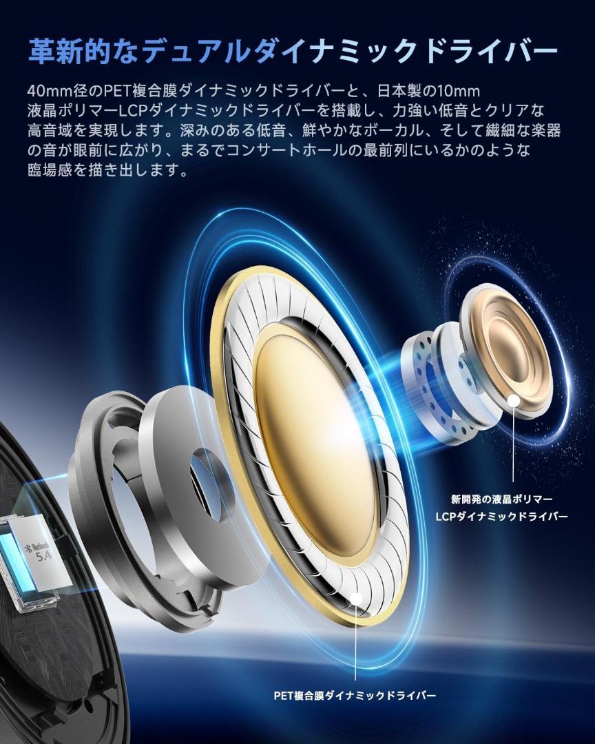 EarFun Tune Pro ワイヤレスヘッドホン Bluetooth 5.4
