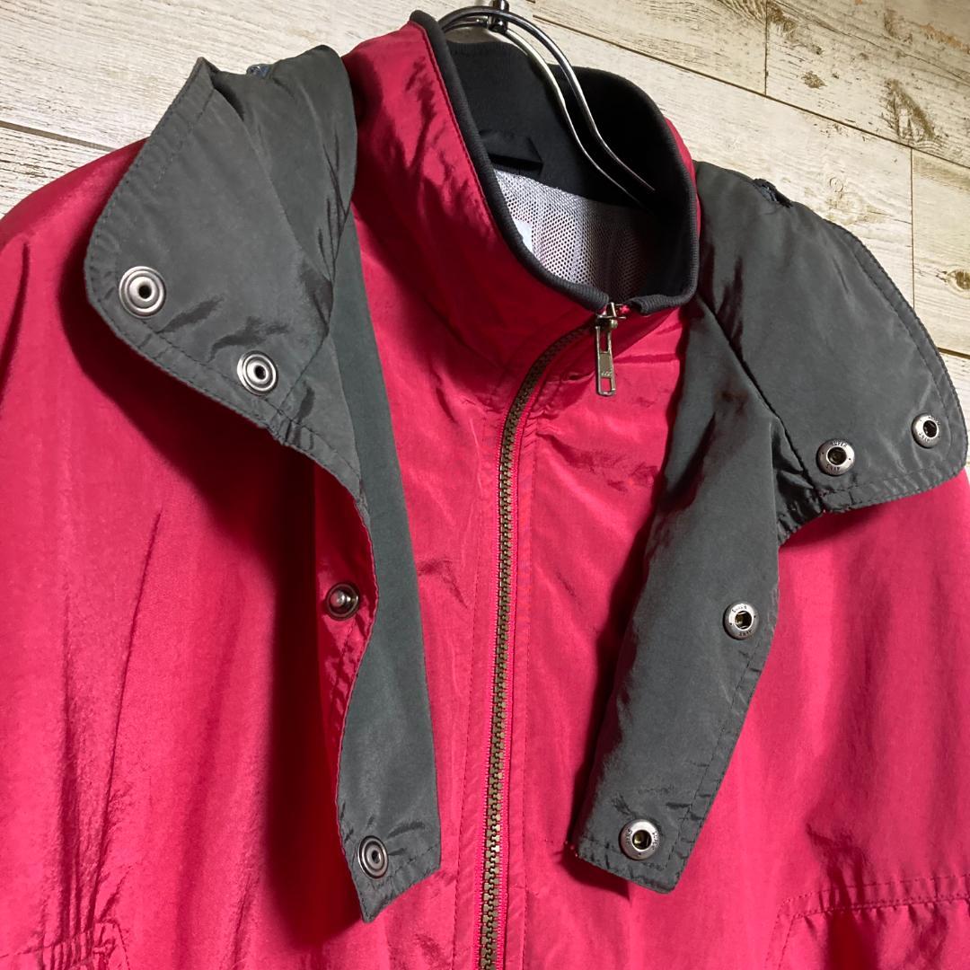 超熱 Champion ナイロンジャケット 赤系ピンク 90S ドルマン袖 フード