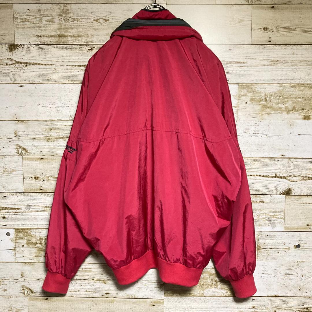 Champion ナイロンジャケット 赤系ピンク 90S ドルマン袖 フード収納