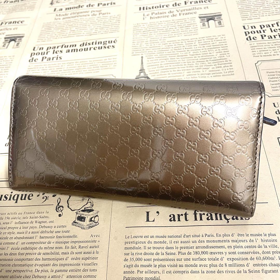 グッチ エナメル ブラウン 長財布 ラブリーハート GUCCI レディース財布