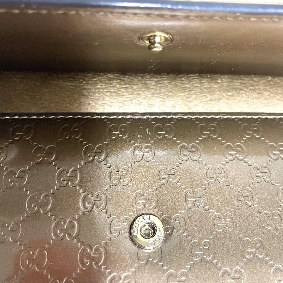 グッチ エナメル ブラウン 長財布 ラブリーハート GUCCI レディース財布