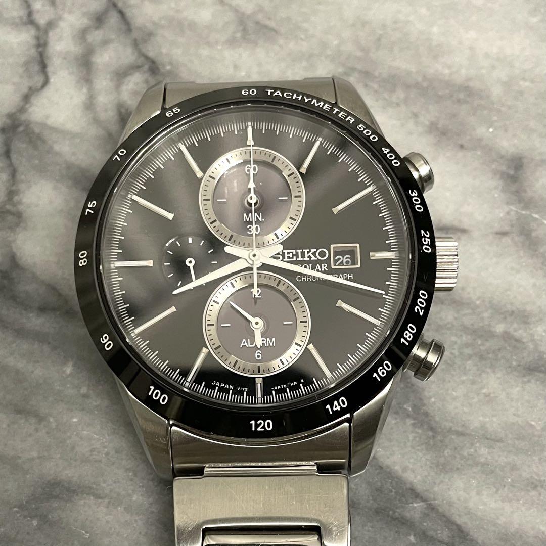 【美品】稼働SEIKO 腕時計 セイコーソーラー クロノグラフ アラーム デイト