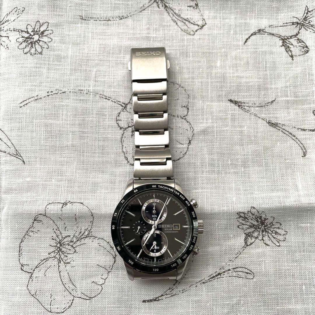 【美品】稼働SEIKO 腕時計 セイコーソーラー クロノグラフ アラーム デイト