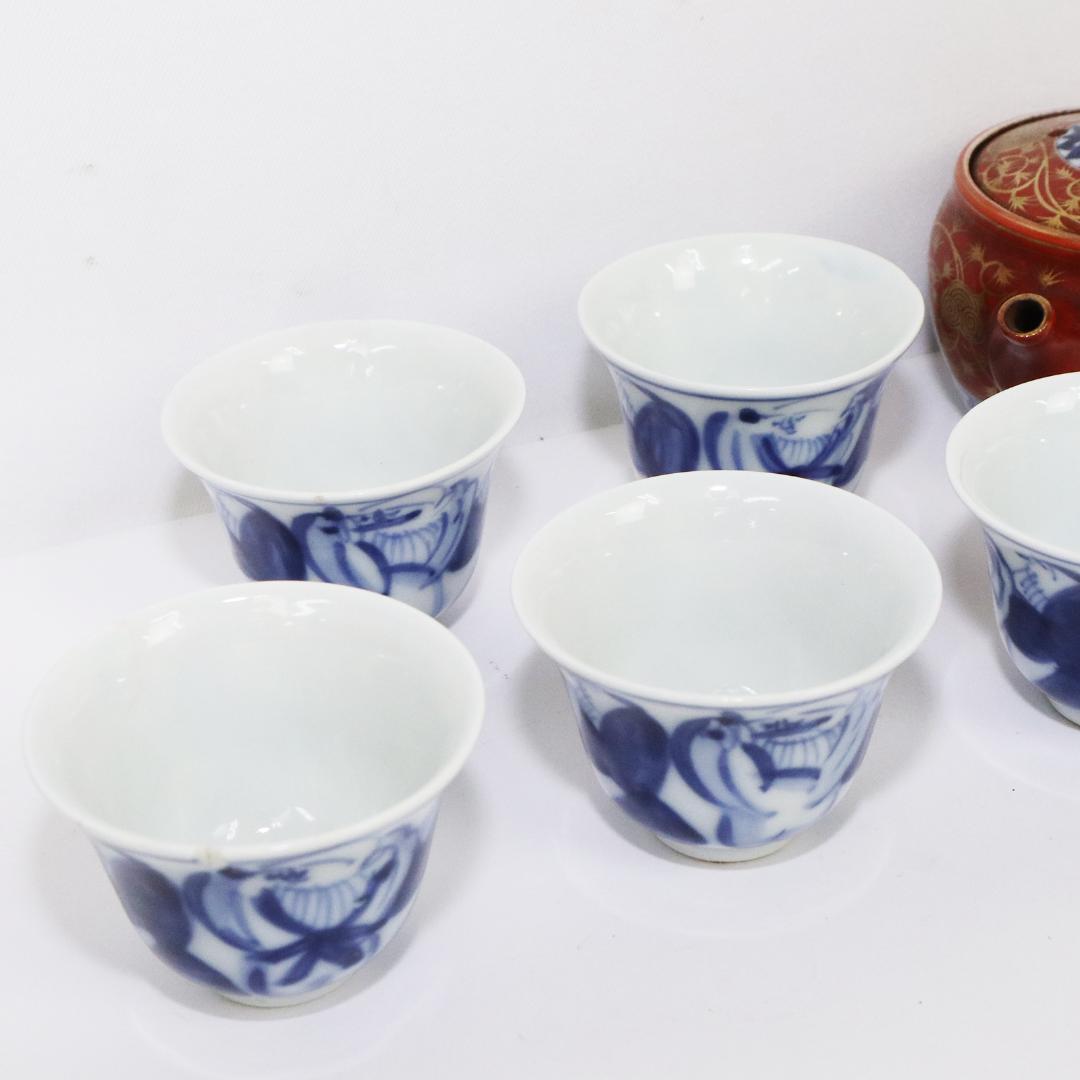 爆買い！ 大日本永楽造 急須 工芸品 染付 金彩 セット 湯呑み5客 工芸品