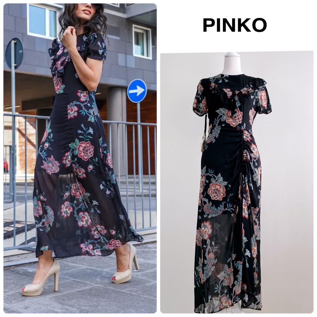新品タグ付きPINKO エレガントジョーゼットフラワーシフォンマキシドレス