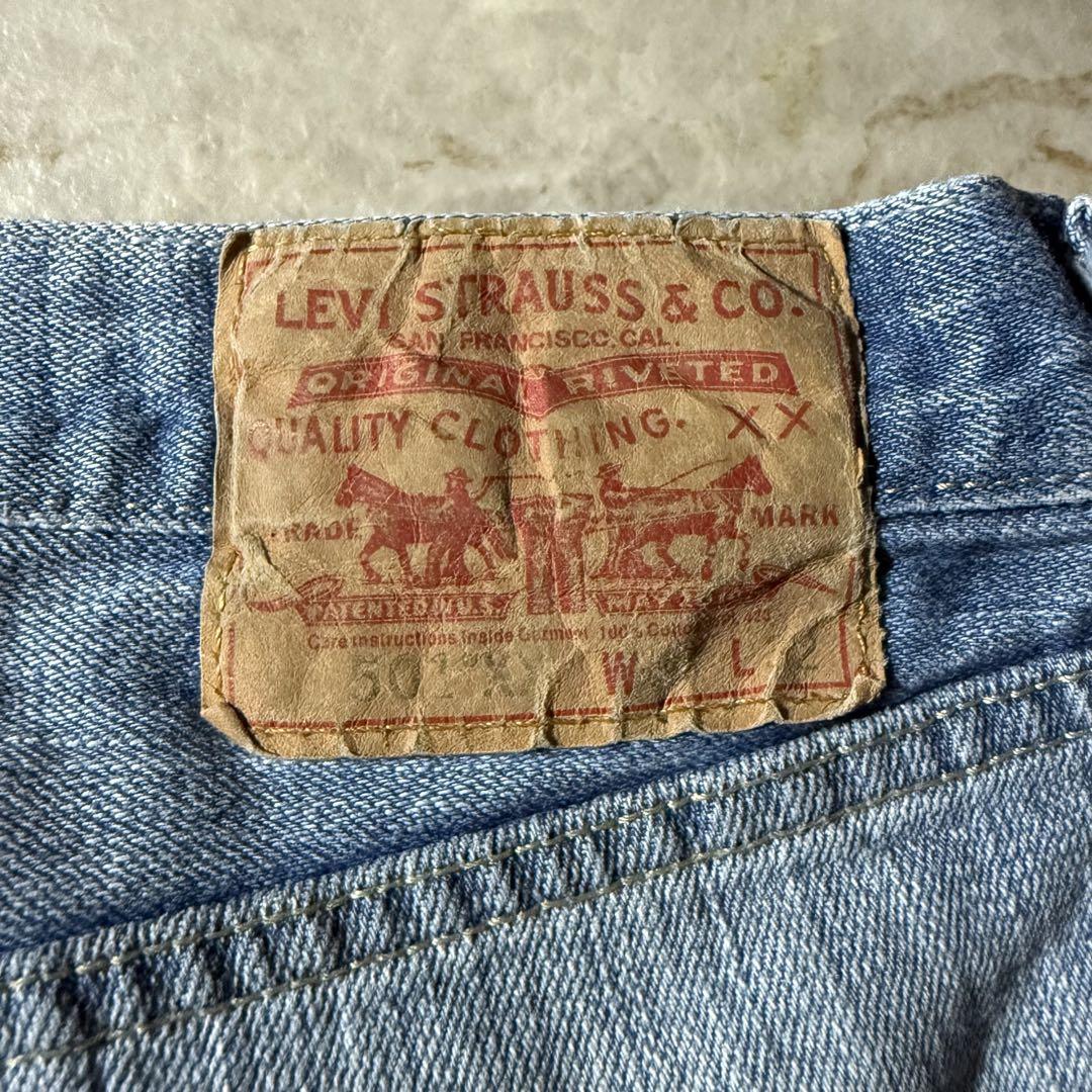 LEVI’S 501XXストレートダメージデニム縦落W33L32 希少メキシコ製