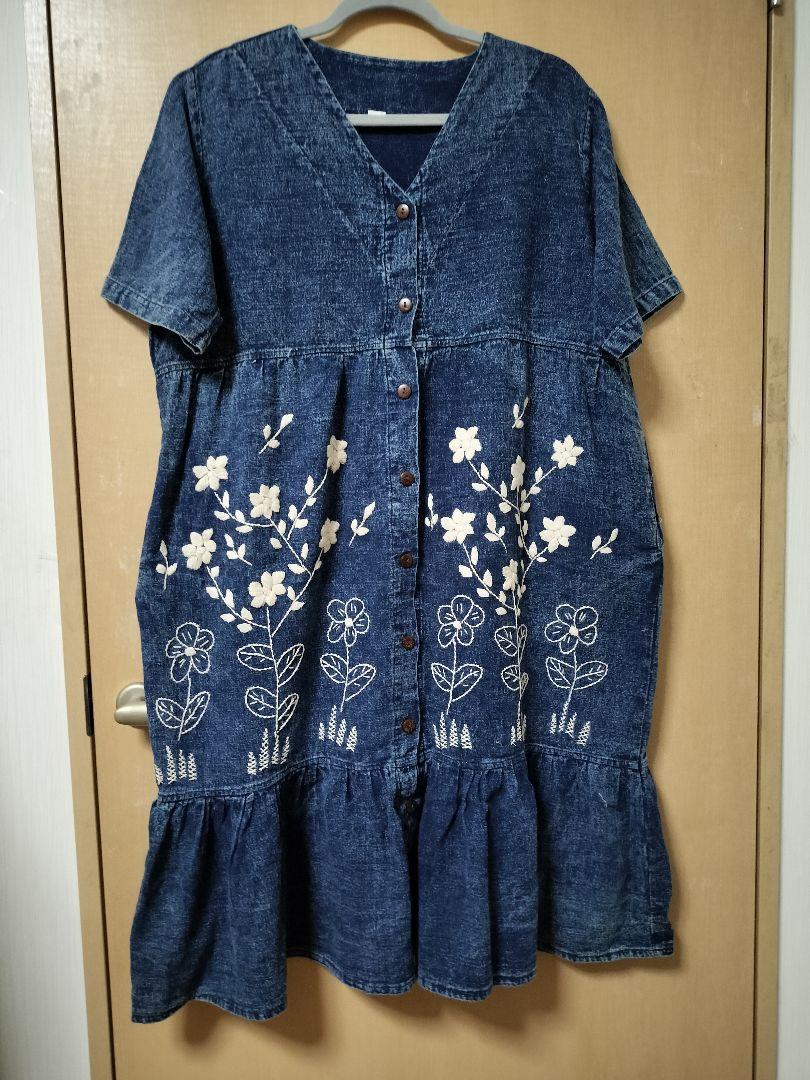エスニック　ワンピース　手刺繍　ハンドメイド　コットン藍染　新品　タイ製