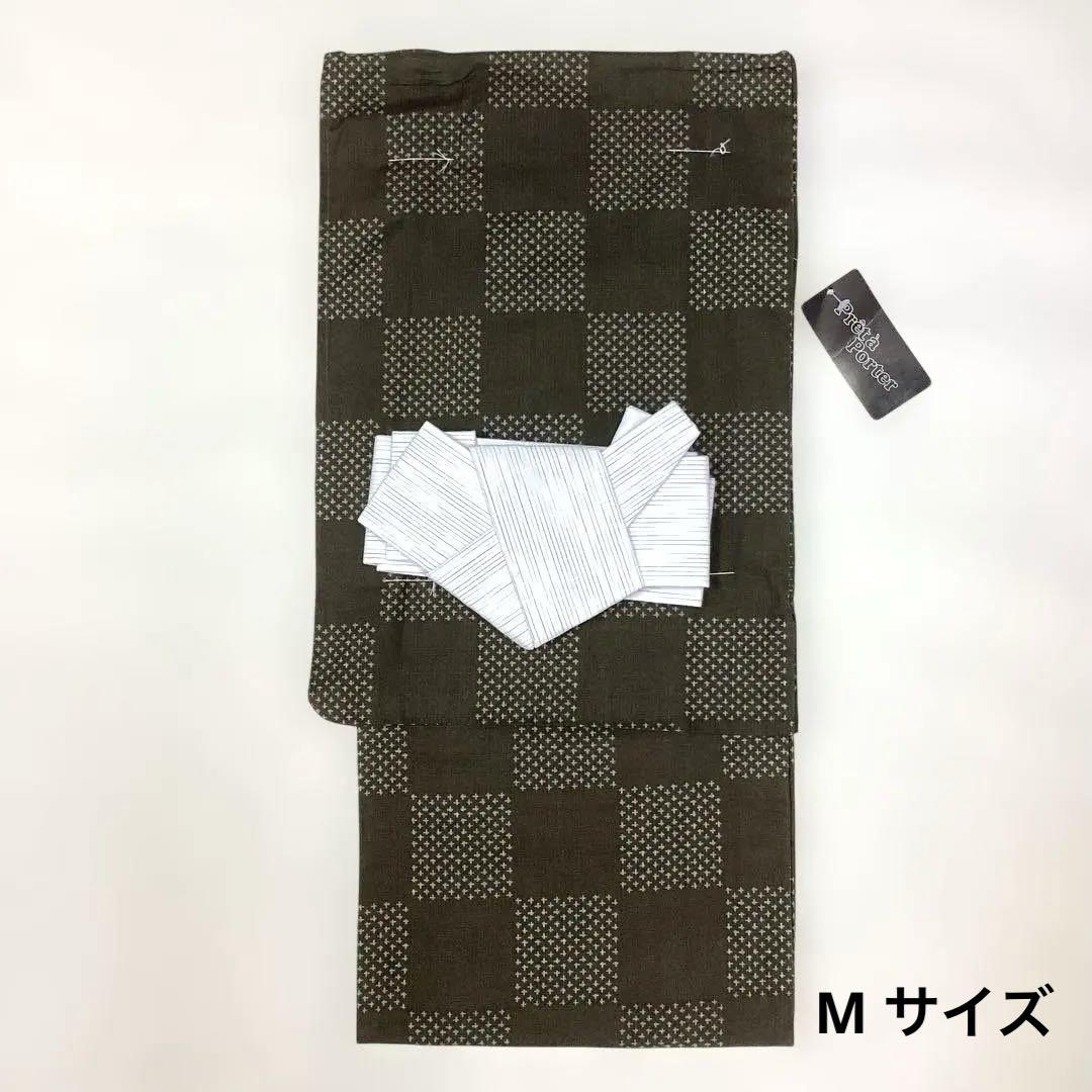 紳士用仕立て上り浴衣＆ワンタッチ帯セット　新品未使用　Mサイズ