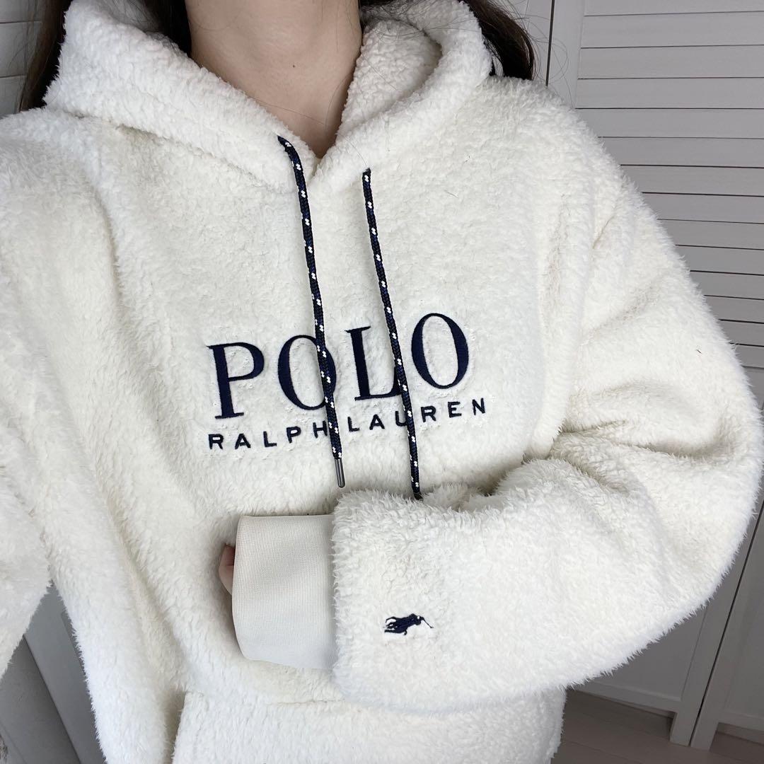 現行 極美品 POLOラルフローレン ボアパーカー ロゴ刺繍 ホワイト 画像1