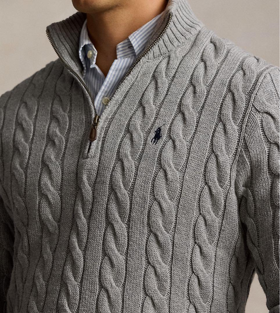 【正規品】☆新品ラルフローレンジップ綿セーターRalphLaurenグレーL