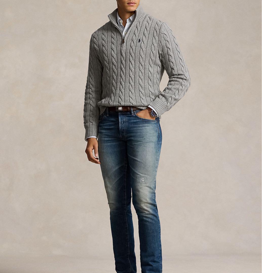 【正規品】☆新品ラルフローレンジップ綿セーターRalphLaurenグレーL