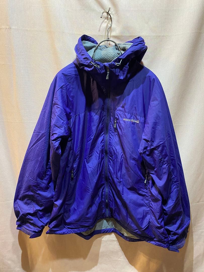 モンベル ライトシェルパーカ パープル XL 紫 軽量ジャケット 収納袋付き