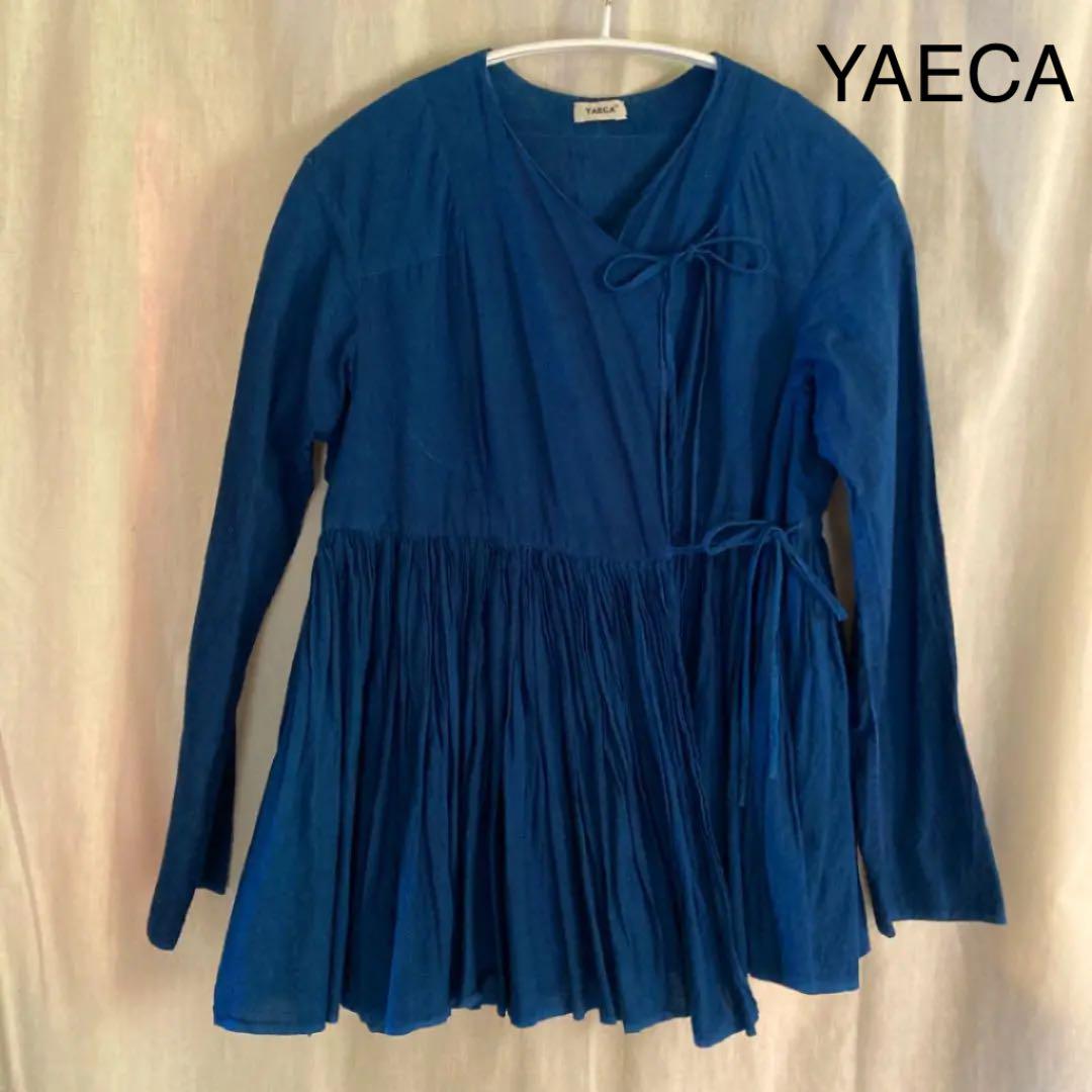14950円 【激安】 YAECA ヤエカ インディゴ染 ラップギャザーブラウス カシュクール 藍