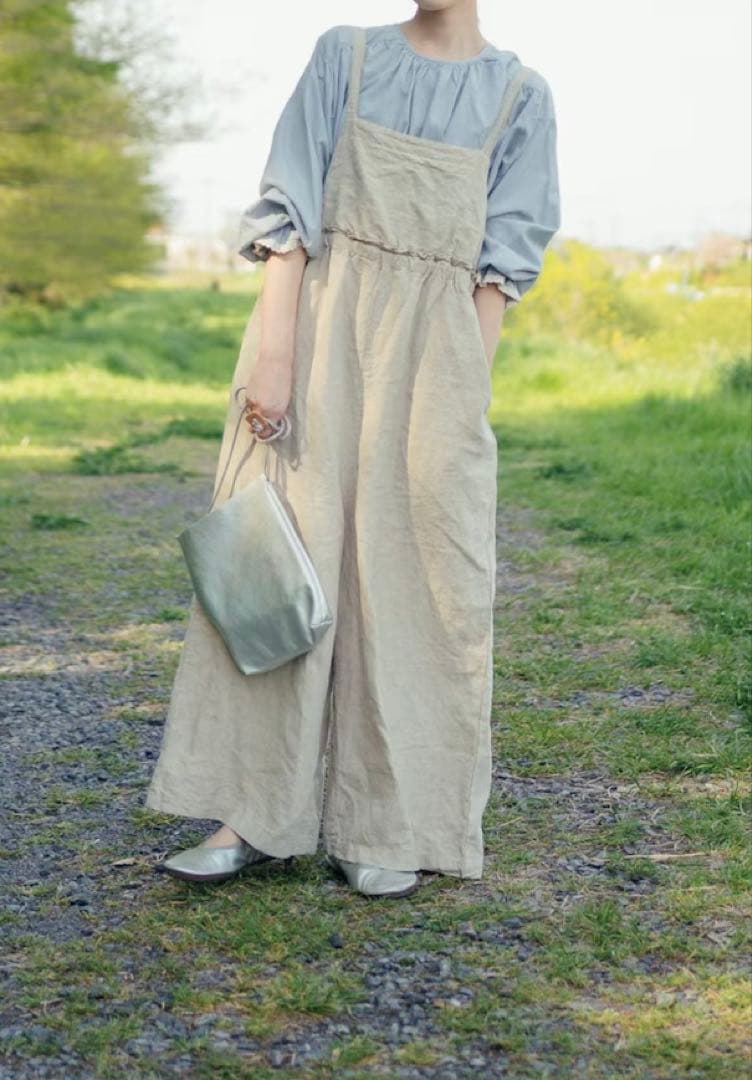 nest robe ブラックリネンイージーサロペットM・nest Robe