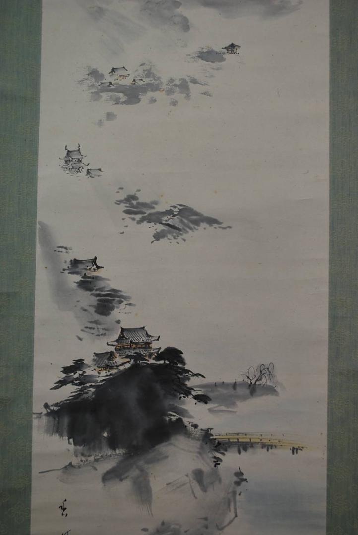 在庫正規品 真作 宝船 Q‐999 J zPosC-m62760190816 朝見香城 山水図 掛軸 SALE限定SALE