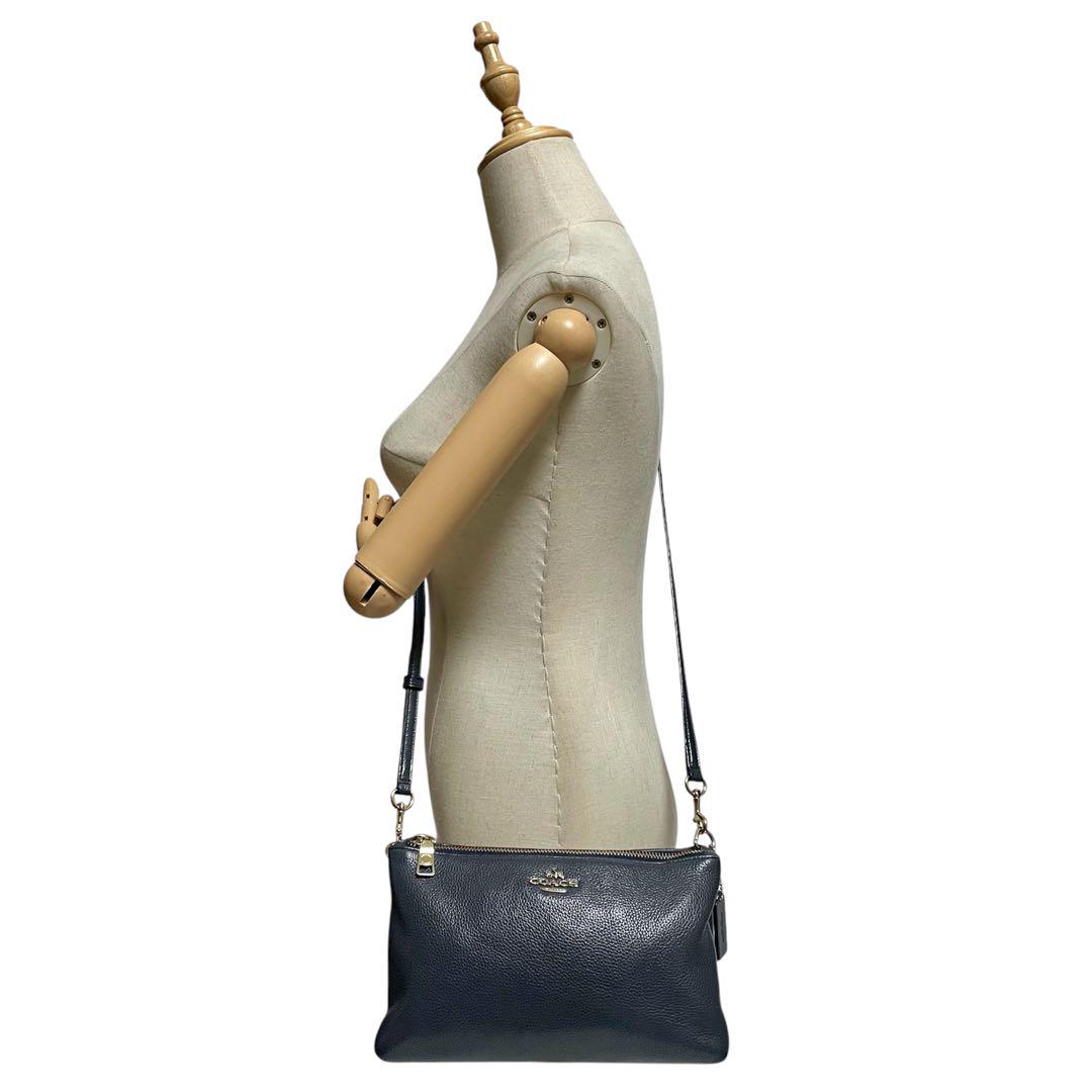 【特別セール品】 COACH レザー ダブルジップ ショルダーバッグ グレー 斜め掛け バッグ