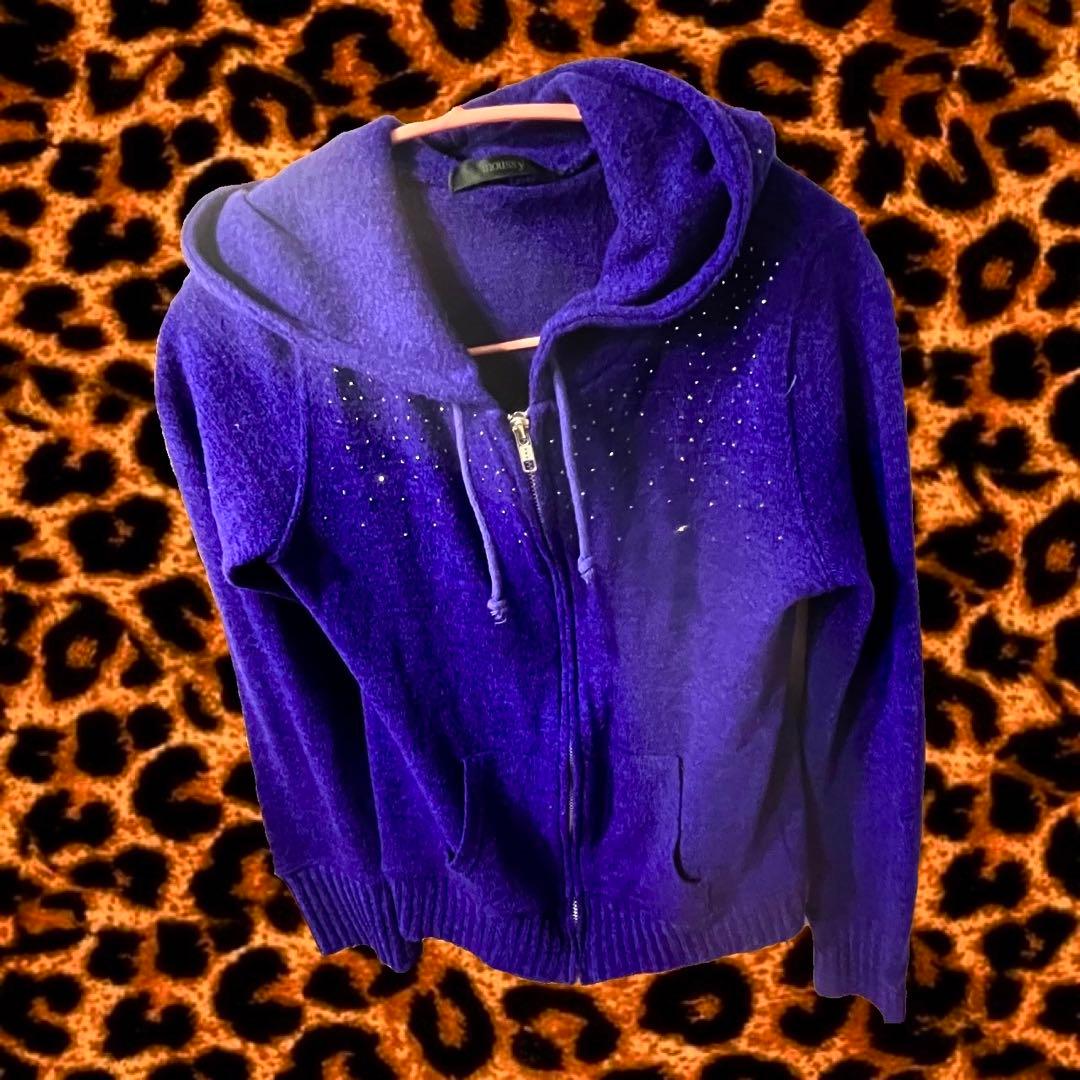 紫長袖ニットパーカー平成ギャルy2kパンク系キラキラスパンコール