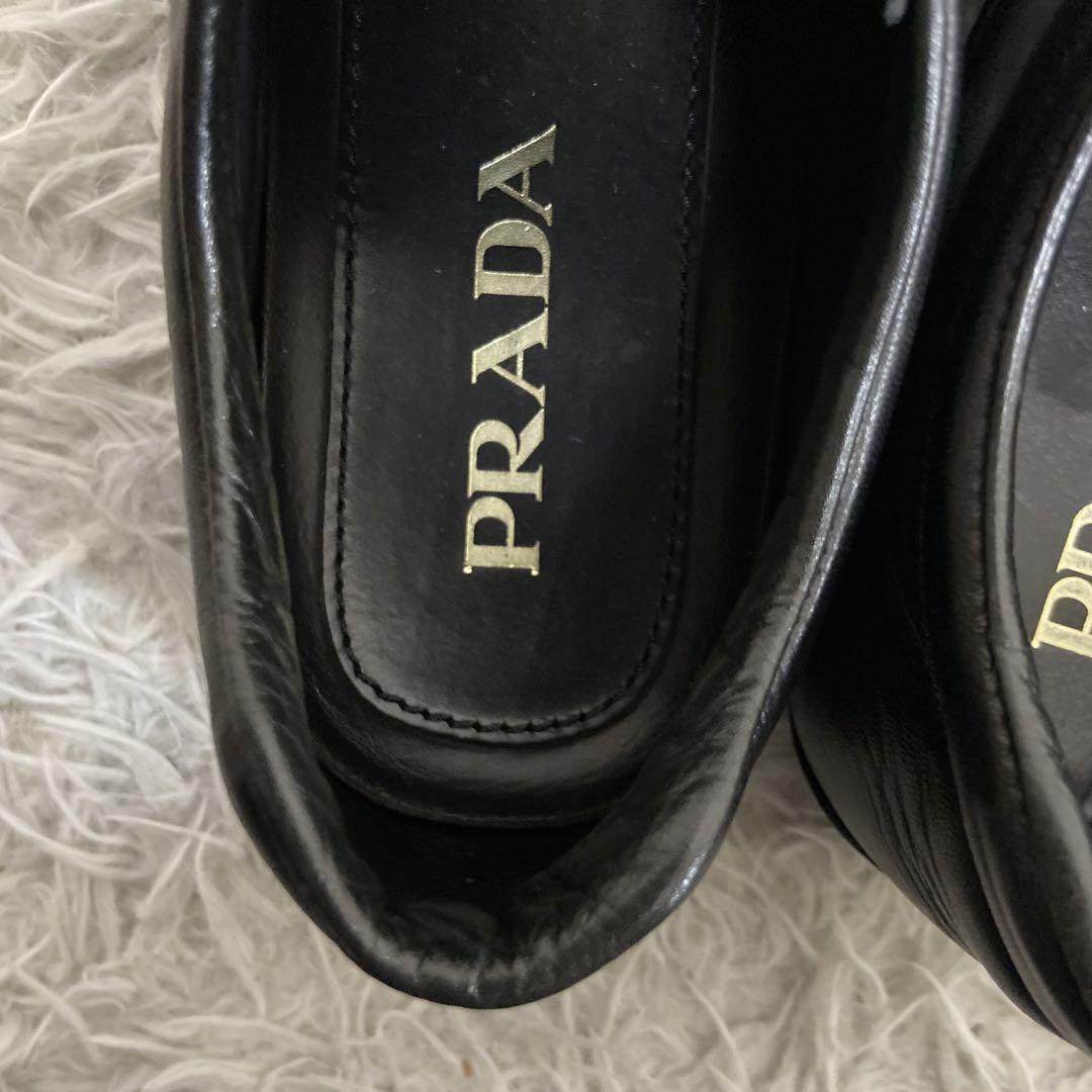 美品✨PRADA スニーカー 059 レザー ブラック 金具ロゴ シルバー メンズ