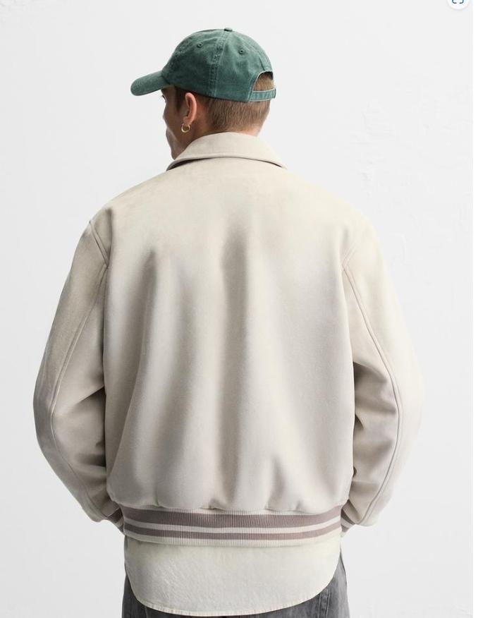 ZARA パッチ付きフェイクスエードジャケット オフホワイト M (JP M)