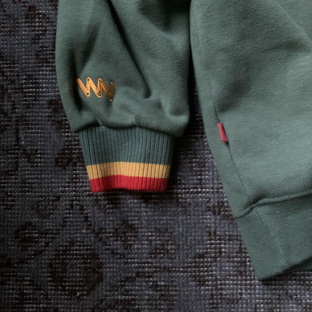 希少 刺繍 レトロ ハーフジップ スウェット トレーナー グリーン 大人気 古着
