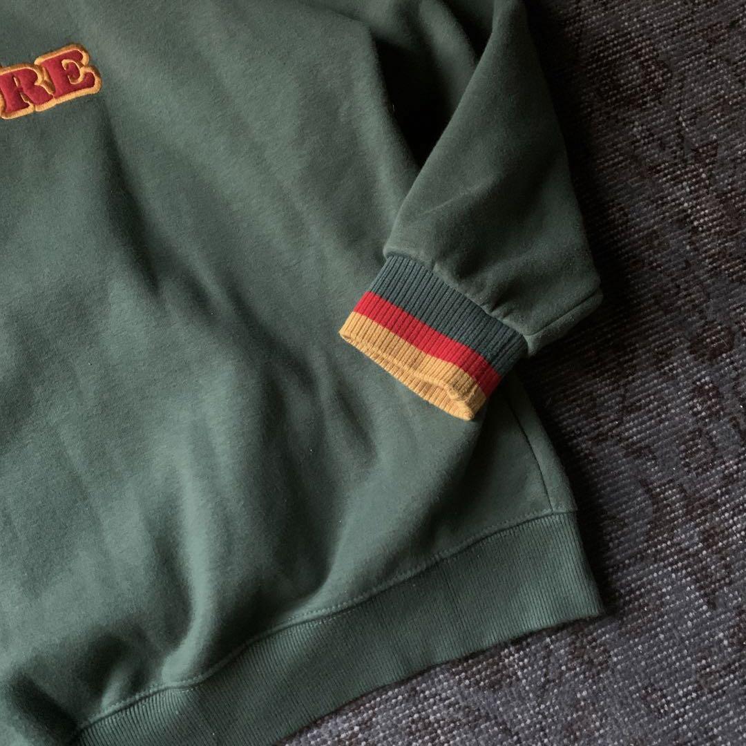 希少 刺繍 レトロ ハーフジップ スウェット トレーナー グリーン 大人気 古着