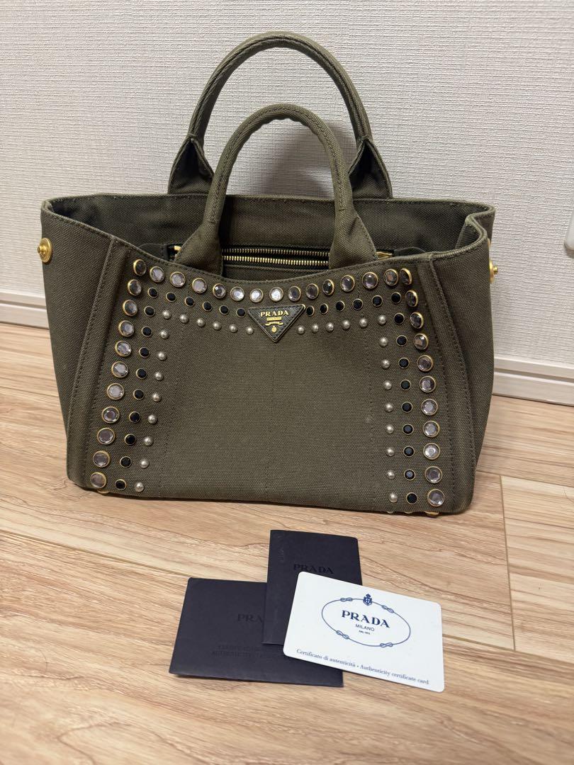 国産品 スタッズ トートバッグ カナパ PRADA カーキ メルカリ - B2439 バッグ