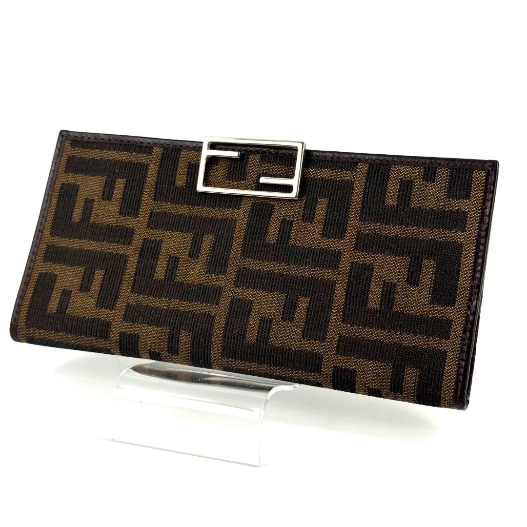 Fendi FFロゴ ズッカ柄 二つ折り長財布 ブラウン/ブラック