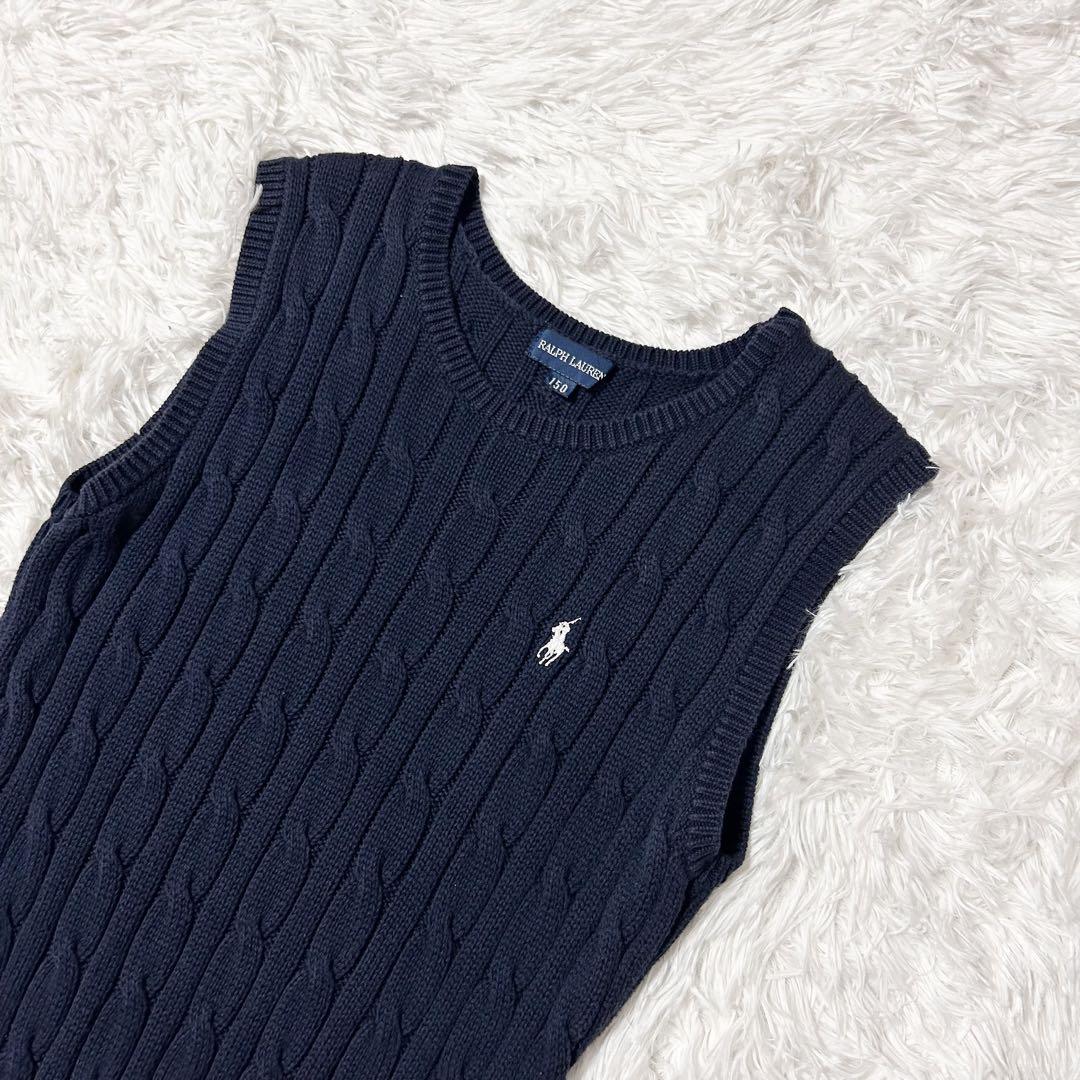 RALPH LAUREN ドッキング ケーブルニットワンピース 150 ネイビー
