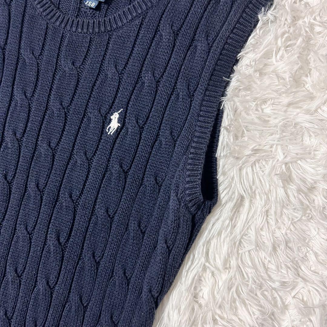 RALPH LAUREN ドッキング ケーブルニットワンピース 150 ネイビー