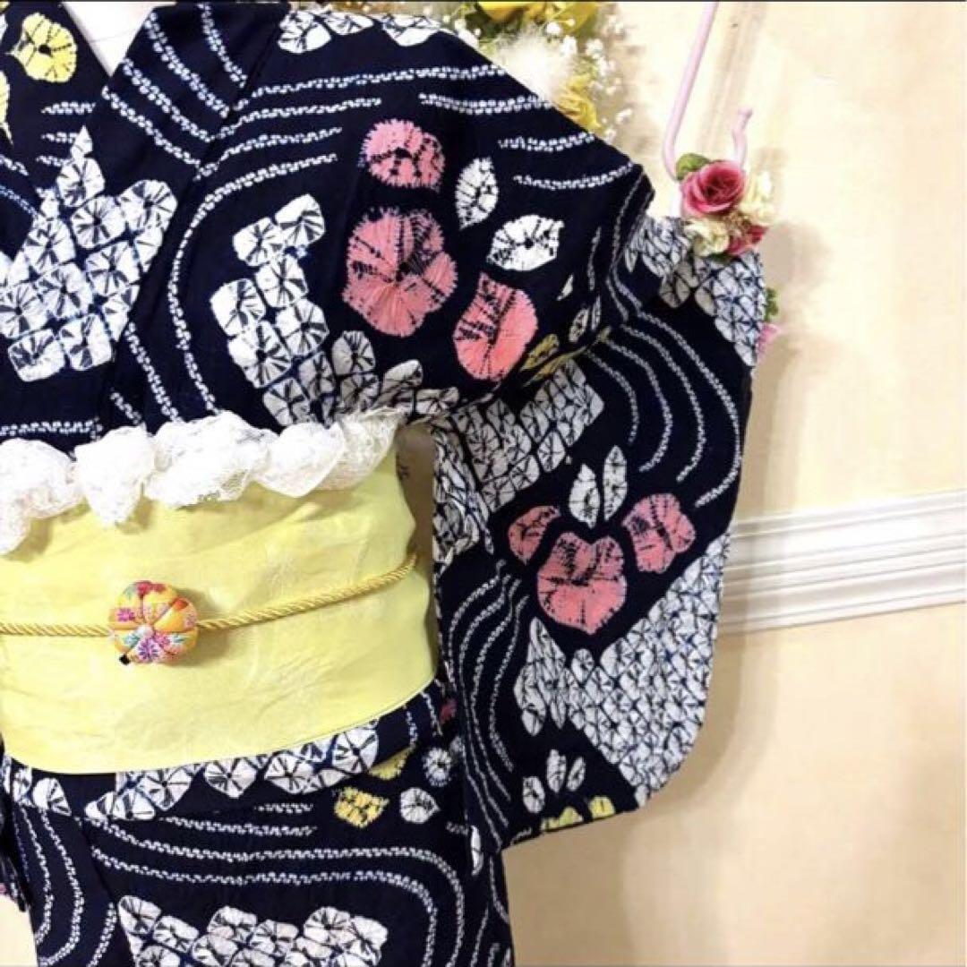 有松鳴海絞り伝統工芸❤️正絹 半幅帯 レースフリフリつまみ細工5点セット 当て布付 有松鳴海絞り伝統工芸❤️浴衣 半幅帯レース つまみ細工