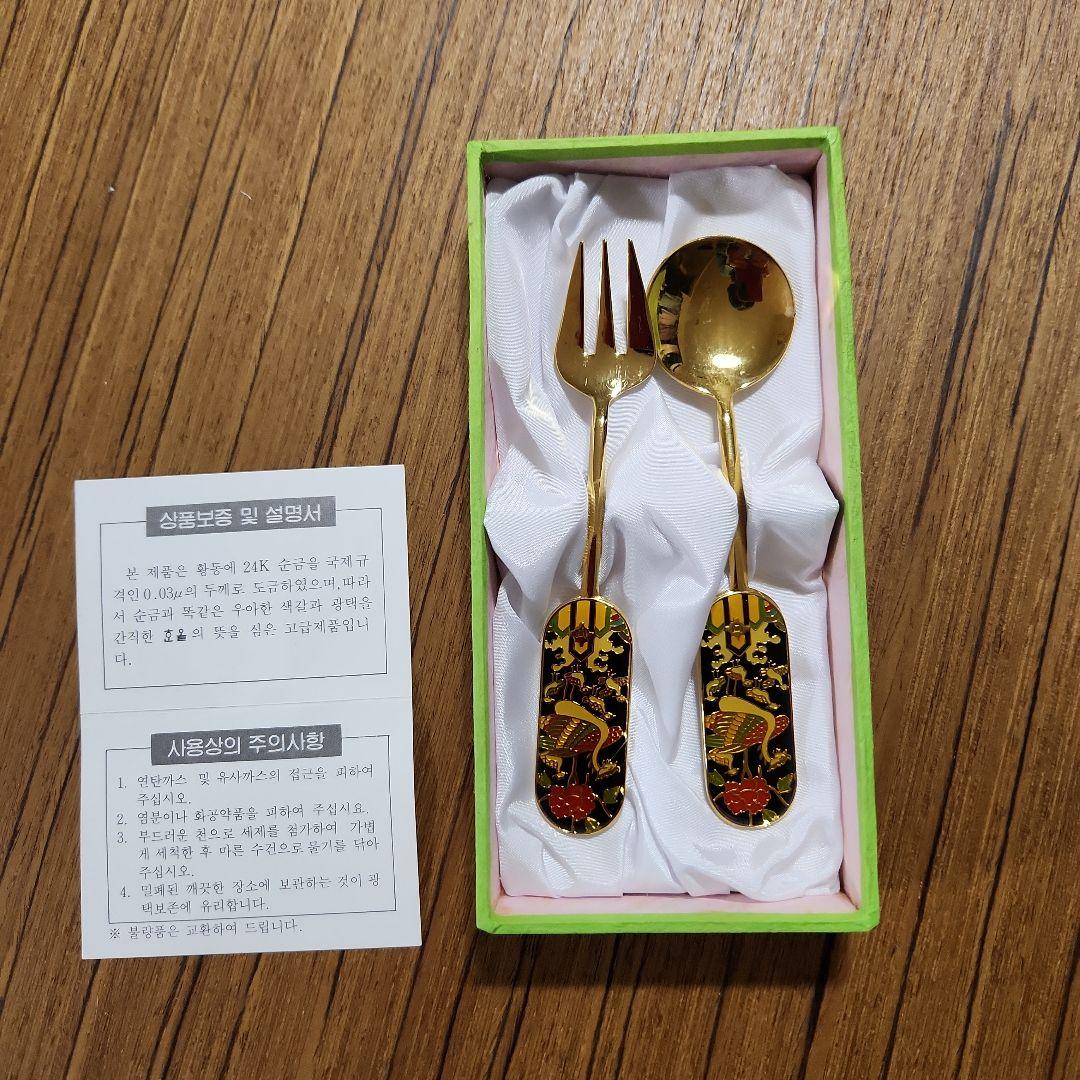 韓国製金色 鳥模様 カトラリーセット