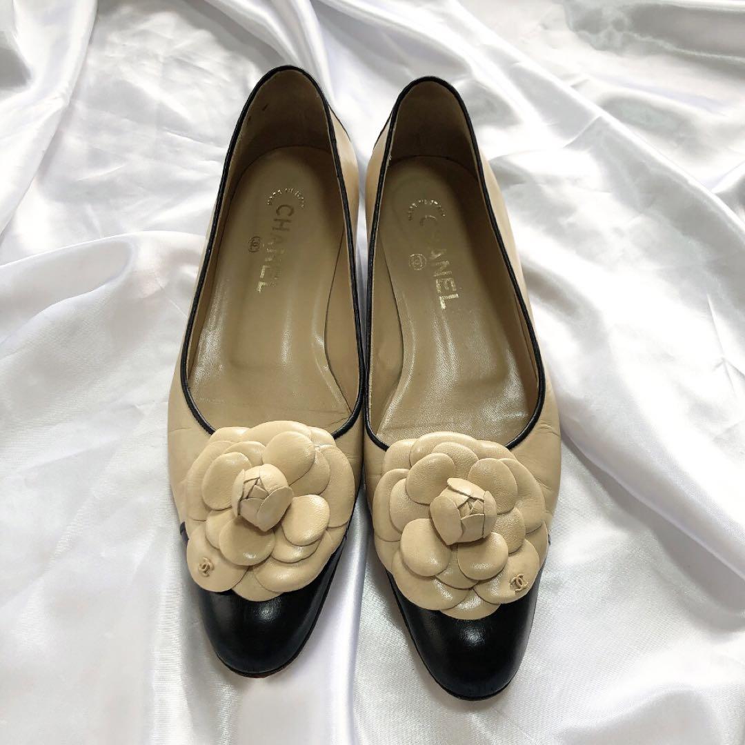 【美品】CHANEL シャネル　カメリア　ヴィンテージパンプス　フラット　バレエ