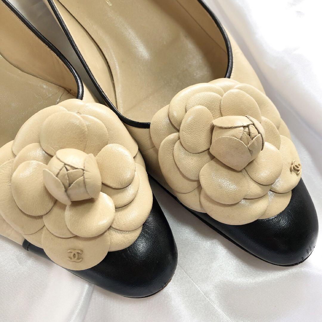 【美品】CHANEL シャネル　カメリア　ヴィンテージパンプス　フラット　バレエ