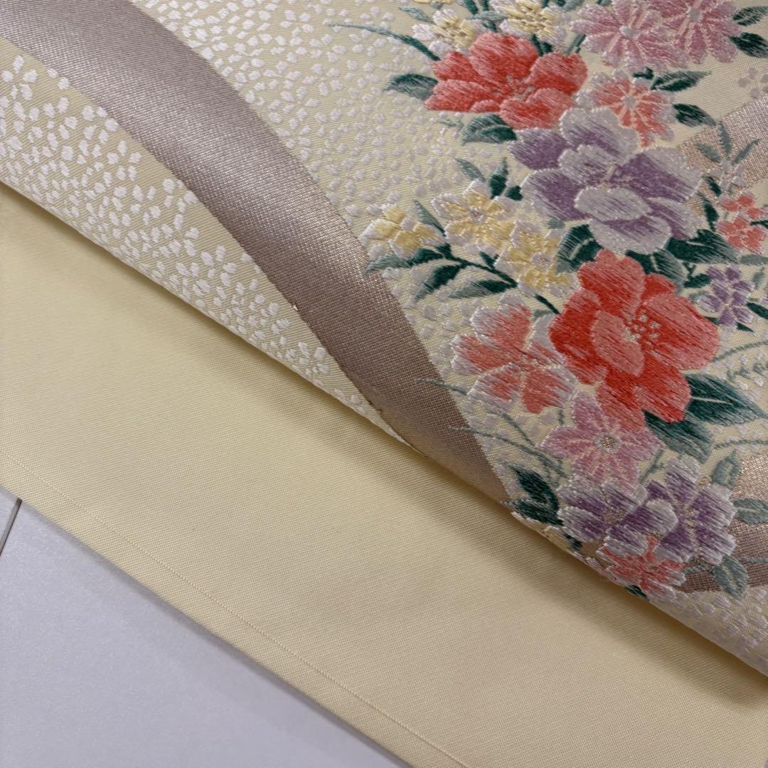 充実の品 名古屋帯 薄い黄色生地に鮮やかな花 九寸 正絹 AO-3185 - メルカリ 着物・浴衣