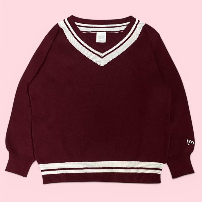 NEW ERA ニューエラ Vネック ニット セーター レッド M ゴルフ