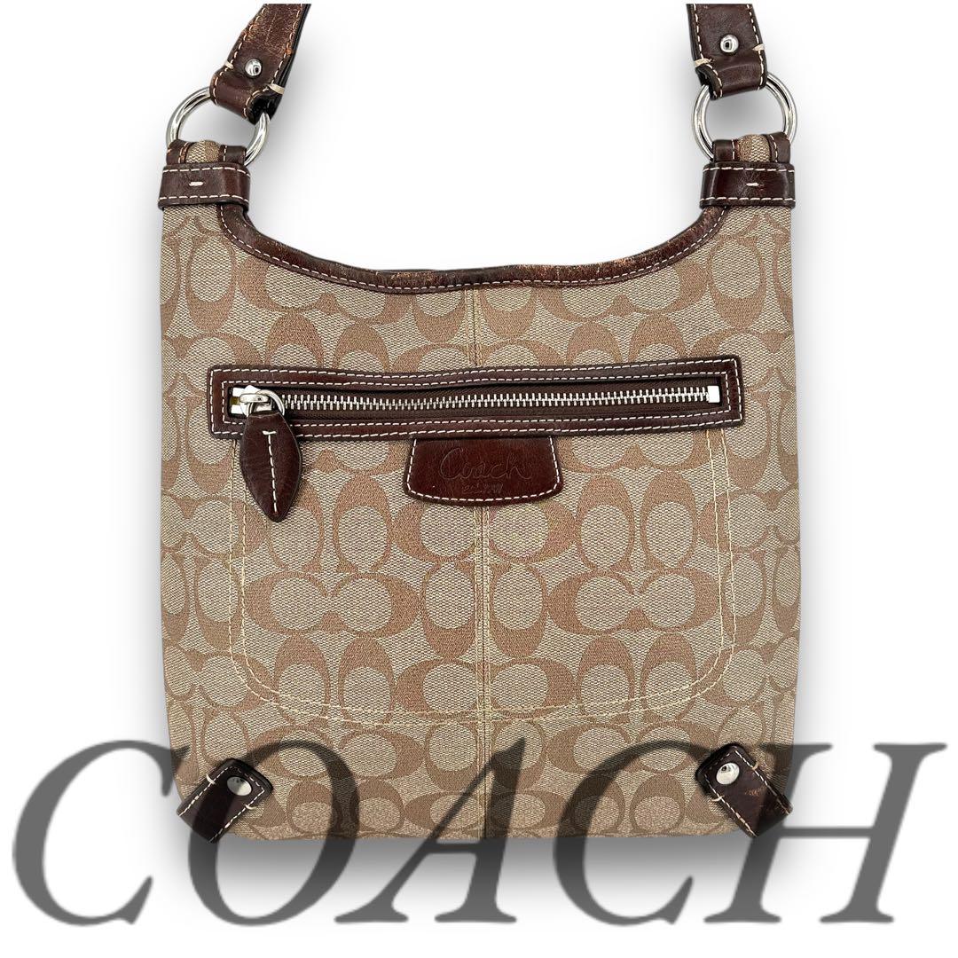 COACH PVC レザー シグネチャー 総柄 ショルダーバッグ