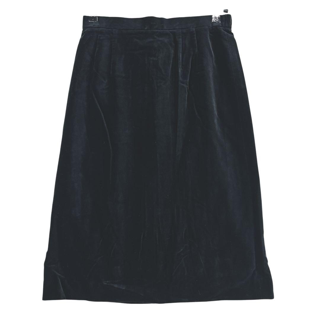 1905【ノーブランド】美品 ベロアスカート 台形 ブラック 黒 日本製